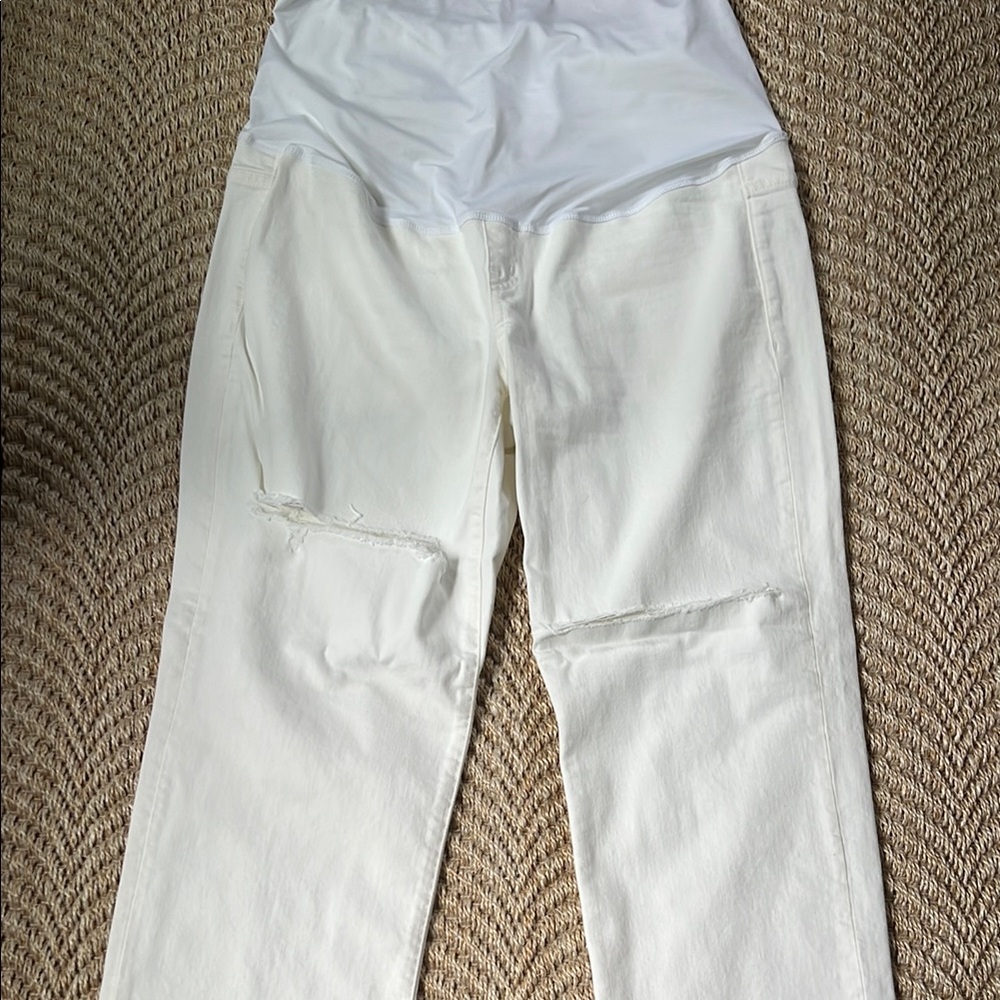 Madewell Maternity 90s Straight Leg White Distressed Jeans